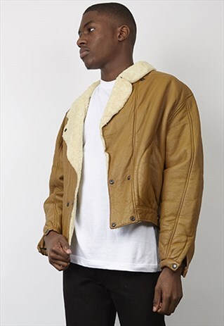 VINTAGE 80'S TAN SHEEPSKIN AVIATOR STYLE JACKET