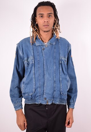 MENS VINTAGE REVERSIBLE DENIM JACKET LARGE BLUE 90S