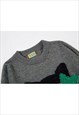 CAT PATCH SWEATER PARTY JUMPER KNITWEAR RAVE TOP IN GREY