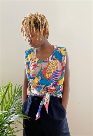 VINTAGE 90S CROP TOP CROPPED TIE BLOUSE SHIRT