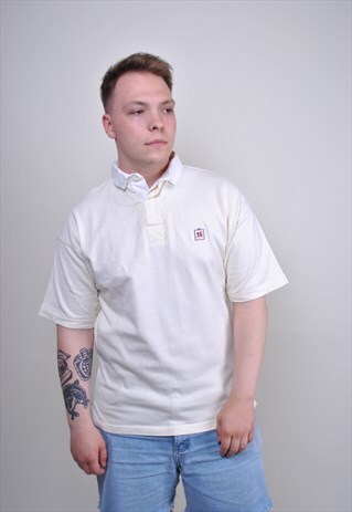 80S WHITE CUTE MENS POLO SHIRT WITH CLOTHES EMBROIDERY