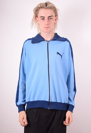 PUMA MENS VINTAGE TRACKSUIT TOP JACKET LARGE BLUE 90S