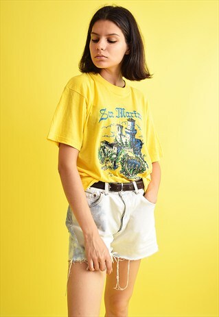 COOL 90'S RETRO SAN MARINO YELLOW OVERSIZED T-SHIRT TEE