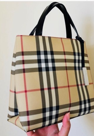 RARE 90'S BURBERRY NOVA CHECK LEATHER HANDBAG