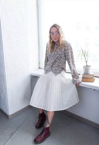 VINTAGE 80'S BEIGE FLOWER PRINT BLOUSE