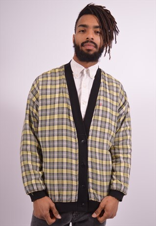 MENS VINTAGE REVERSIBLE CARDIGAN SWEATER LARGE BLACK 90S