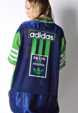 VINTAGE ADIDAS NAVY BLUE GREEN MESH SPORTS JERSEY T-SHIRT