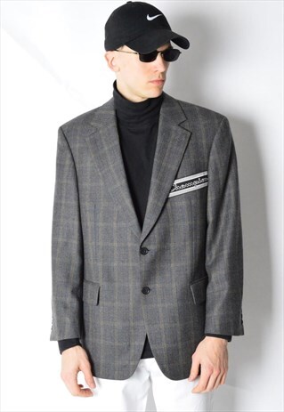 REWORKED VINTAGE GREY CHECK WOOL BLAZER X CHAMPION
