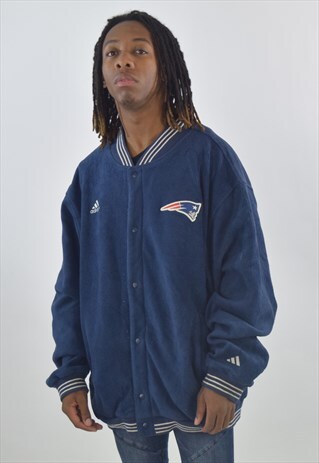 VINTAGE 90S BLUE ADIDAS PATRIOTS NFL FLEECE JACKET