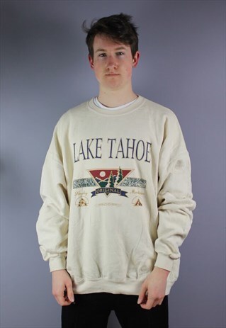 VINTAGE LEE LAKE TAHOE SWEATSHIRT IN BEIGE WITH PRINTING
