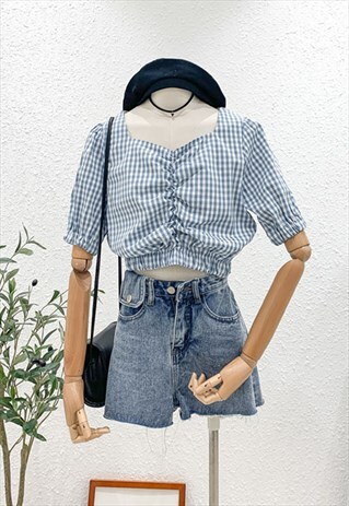GINGHAM PRINT CROP TOP