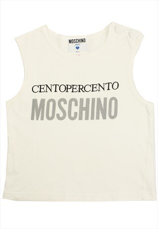 VINTAGE MOSCHINO WHITE EMBROIDERED/PRINTED LOGO TOP