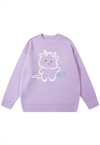 Deer jumper patchwork sweater cute Christmas top in purple