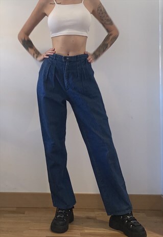 blue pinstripe jeans