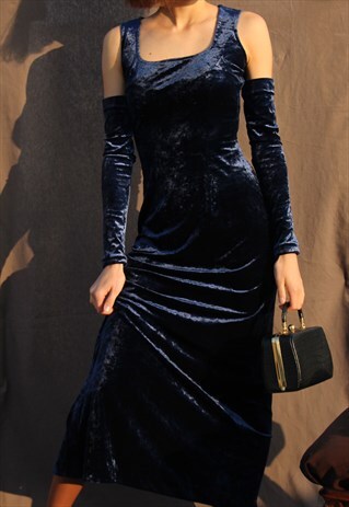VINTAGE EVENING VELVET DRESS IN BLUE