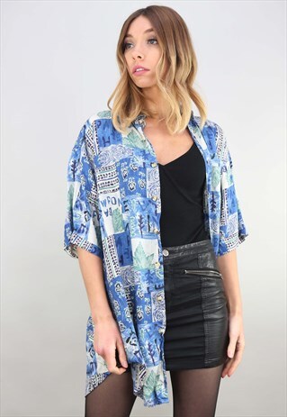 VINTAGE 80S 90S OVERSIZED SHORT SLEEVE PATTERNED SHIRT