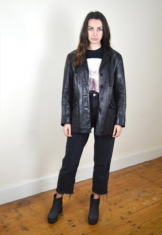 1990S VINTAGE BLACK BUTTON UP LEATHER JACKET