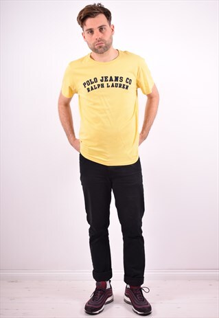 POLO RALPH LAUREN MENS VINTAGE T-SHIRT TOP LARGE YELLOW 90'S