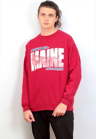 VINTAGE LIGHT RED 'MAINE' PRINT SWEATSHIRT