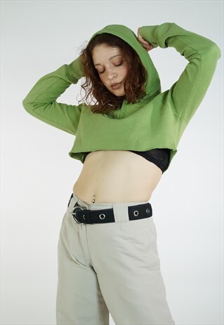 VINTAGE 90S CROP RAW HEM RAVE HOODIE