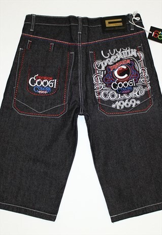 DEADSTOCK COOGI ABSTRACT LOGO EMBROIDERY RAW DENIM SHORTS