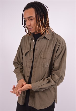 TRUSSARDI MENS VINTAGE SHIRT LARGE KHAKI 90S
