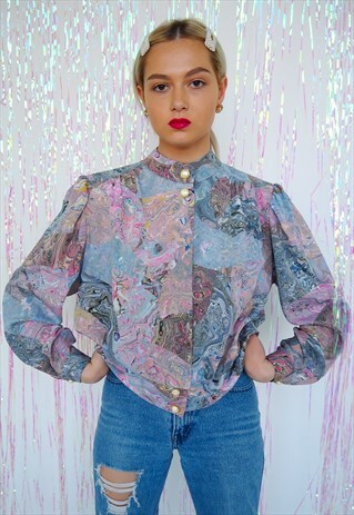VINTAGE COLOURFUL MARBLE PATTERN BLOUSE