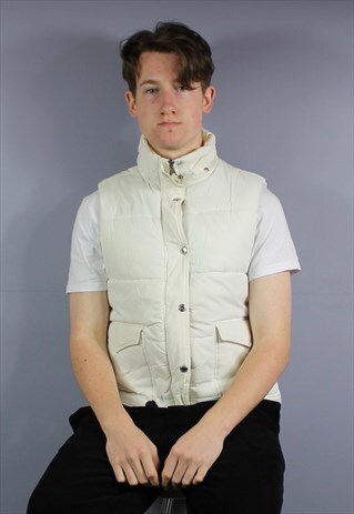 VINTAGE PRADA GILET BODY WARMER IN WHITE WITH RUBBER PATCH L
