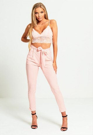 PINK STRIPED HIGH WAISTED TAPERED TROUSERS PINK STRIPED HI