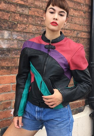 80S VINTAGE MULTICOLOURED BIKER JACKET