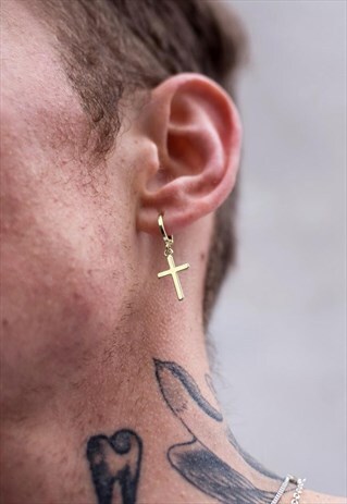 2 PACK HANGING CROSS CRUCIFIX EARRING & 12MM HOOP - GOLD