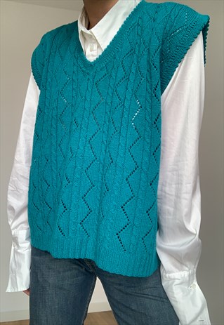 Vintage Oversized Turquoise Cotton Vest