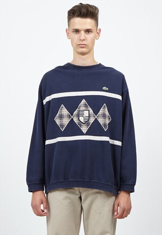 VINTAGE NAVY LACOSTE CREW NECK PULLOVER SWEATSHIRT