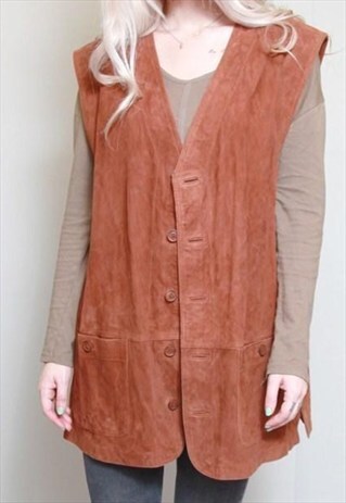 VINTAGE 1970'S CINAMMON BROWN SOFT SUEDE WAISTCOAT
