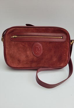 Vintage Cartier Burgundy Suede and Leather Shoulder Bag