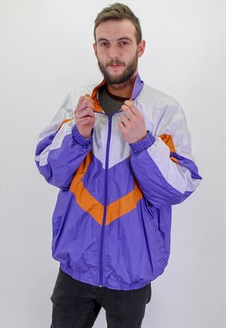 VINTAGE FESTIVAL PATTERN SHELL JACKET IN PURPLE XL