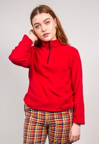 VINTAGE 90'S RED FLEECE QUARTER ZIP JUMPER