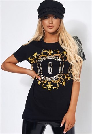 VOGUE BLACK SLOGAN T SHIRT