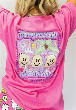 Jungleclub Graphic Print Tshirt In Hot Pink