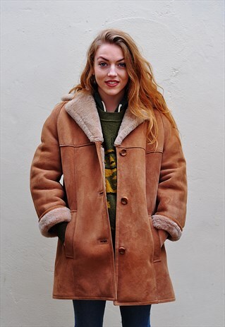 VINTAGE 1970'S CARAMEL SHEEPSKIN SHEARLING COAT