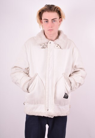 AMERICANINO MENS VINTAGE SHERPA JACKET LARGE WHITE 90'S