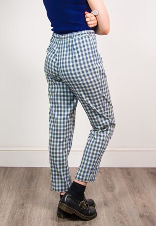 VINTAGE 90'S BLUE CHECKED HIGH WAIST TROUSERS