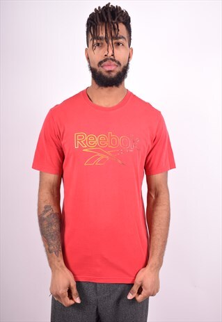 REEBOK MENS VINTAGE T-SHIRT TOP MEDIUM RED 90'S