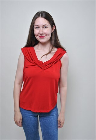 90'S EVENING TOP, VINTAGE SLEEVELESS RED BLOUSE