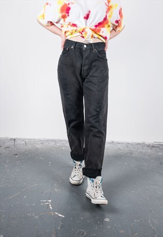 LEVI'S VINTAGE HIGH-WAISTED BLACK 501 PAINT MOM JEANS