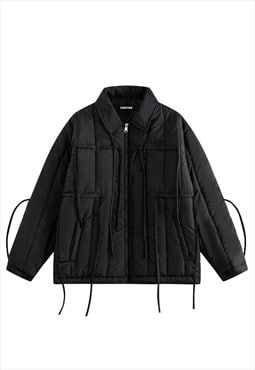 Utility jacket tassels bomber textured quilted coat black 