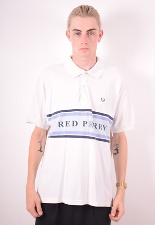 FRED PERRY MENS VINTAGE POLO SHIRT XL WHITE 90S