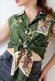SLEEVELESS PATTERNED 90S SHIRT TIE UP VINTAGE CROP TOP MULTI