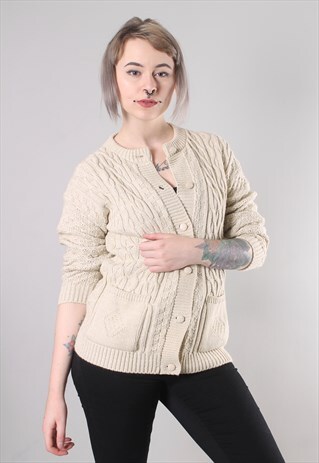 VINTAGE 80S CABLE KNIT BUTTON CARDIGAN
