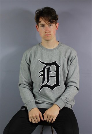 VINTAGE NEW ERA DETROIT TIGERS BASEBALL SWEATSHIRT IN GREY W